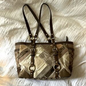 Coach Patchwork Shoulder Bag - Brown and Tan